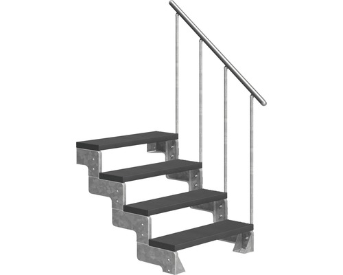 Scară de exterior laterală secundară Pertura Tallis 4 pași cu balustradă și mână curentă metalică Scară de exterior laterală secundară Pertura Tallis 4 pași cu balustradă și mână curentă metalică