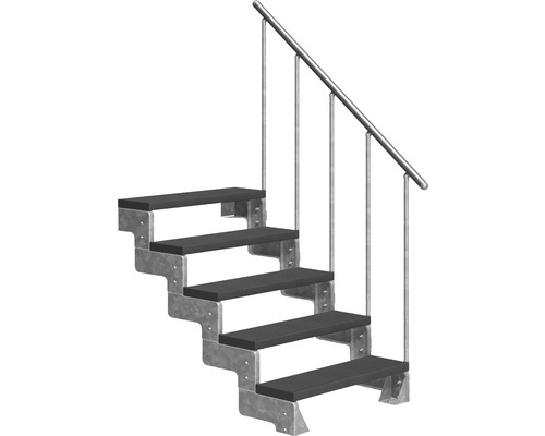 Scară de exterior laterală secundară Pertura Tallis 5 pași cu balustradă și mână curentă metalică Scară de exterior laterală secundară Pertura Tallis 5 pași cu balustradă și mână curentă metalică