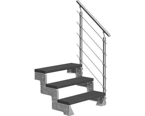 Scară de exterior laterală secundară Pertura Tallis 3 pași cu balustradă și mână curentă metalică Scară de exterior laterală secundară Pertura Tallis 3 pași cu balustradă și mână curentă metalică
