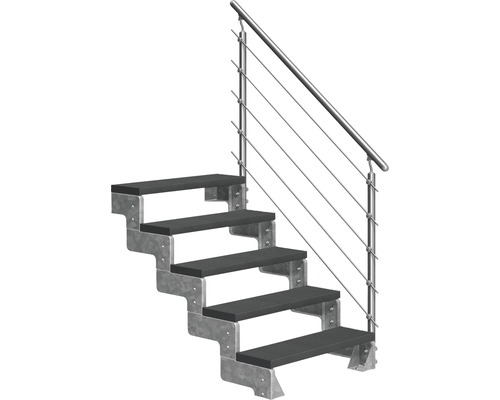 Scară de exterior laterală secundară Pertura Tallis 5 pași cu balustradă și mână curentă metalică Scară de exterior laterală secundară Pertura Tallis 5 pași cu balustradă și mână curentă metalică