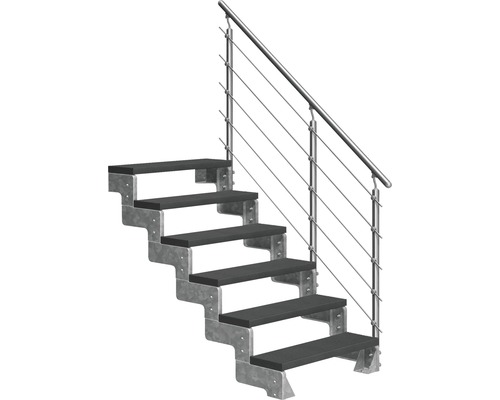 Scară de exterior laterală secundară Pertura Tallis 6 pași cu balustradă și mână curentă metalică Scară de exterior laterală secundară Pertura Tallis 6 pași cu balustradă și mână curentă metalică