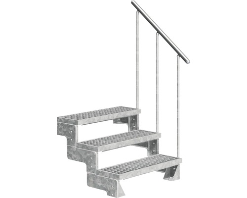 Scară de exterior laterală secundară Pertura Tallis 3 pași cu balustradă și mână curentă metalică Scară de exterior laterală secundară Pertura Tallis 3 pași cu balustradă și mână curentă metalică