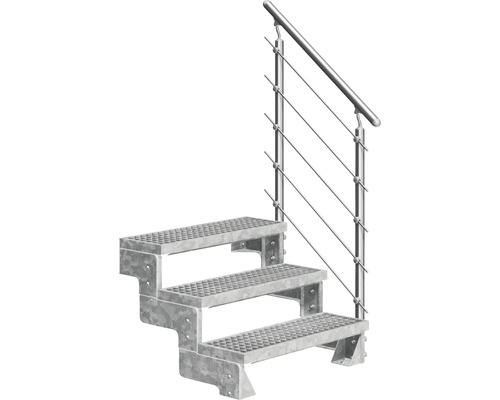 Scară de exterior laterală secundară Pertura Tallis 3 pași cu balustradă și mână curentă metalică Scară de exterior laterală secundară Pertura Tallis 3 pași cu balustradă și mână curentă metalică