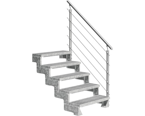 Scară de exterior laterală secundară Pertura Tallis 5 pași cu balustradă și mână curentă metalică Scară de exterior laterală secundară Pertura Tallis 5 pași cu balustradă și mână curentă metalică