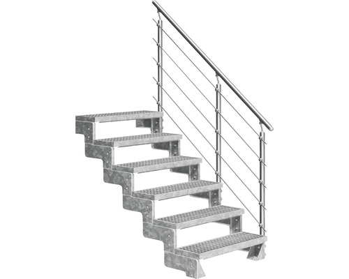 Scară de exterior laterală secundară Pertura Tallis 6 pași cu balustradă și mână curentă metalică Scară de exterior laterală secundară Pertura Tallis 6 pași cu balustradă și mână curentă metalică