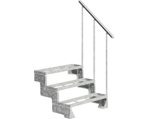 Scară de exterior laterală secundară Pertura Tallis 3 pași cu balustradă și mână curentă metalică Scară de exterior laterală secundară Pertura Tallis 3 pași cu balustradă și mână curentă metalică