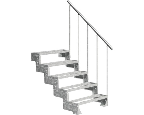 Scară de exterior laterală secundară Pertura Tallis 5 pași cu balustradă și mână curentă metalică Scară de exterior laterală secundară Pertura Tallis 5 pași cu balustradă și mână curentă metalică