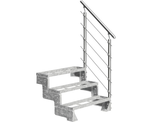Scară de exterior laterală secundară Pertura Tallis 3 pași cu balustradă și mână curentă metalică Scară de exterior laterală secundară Pertura Tallis 3 pași cu balustradă și mână curentă metalică