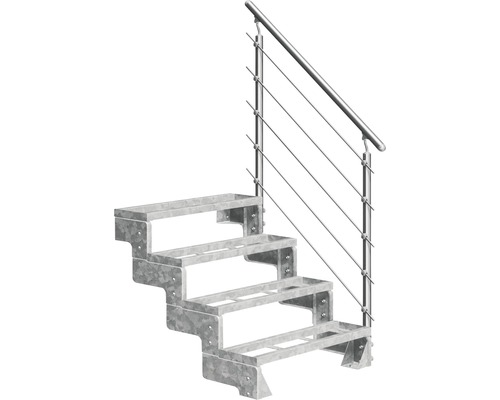 Scară de exterior laterală secundară Pertura Tallis 4 pași cu balustradă și mână curentă metalică Scară de exterior laterală secundară Pertura Tallis 4 pași cu balustradă și mână curentă metalică