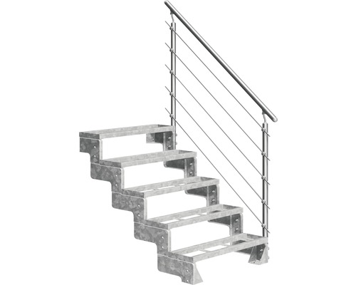 Scară de exterior laterală secundară Pertura Tallis 5 pași cu balustradă și mână curentă metalică Scară de exterior laterală secundară Pertura Tallis 5 pași cu balustradă și mână curentă metalică