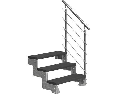 Scară de exterior laterală secundară Pertura Tallis 3 pași cu balustradă și mână curentă metalică Scară de exterior laterală secundară Pertura Tallis 3 pași cu balustradă și mână curentă metalică