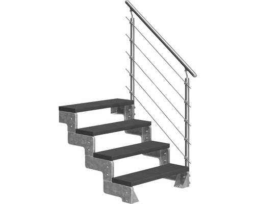 Scară de exterior laterală secundară Pertura Tallis 4 pași cu balustradă și mână curentă metalică Scară de exterior laterală secundară Pertura Tallis 4 pași cu balustradă și mână curentă metalică