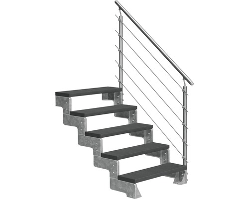 Scară de exterior laterală secundară Pertura Tallis 5 pași cu balustradă și mână curentă metalică Scară de exterior laterală secundară Pertura Tallis 5 pași cu balustradă și mână curentă metalică