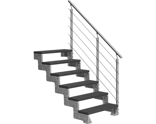 Scară de exterior laterală secundară Pertura Tallis 6 pași cu balustradă și mână curentă metalică Scară de exterior laterală secundară Pertura Tallis 6 pași cu balustradă și mână curentă metalică