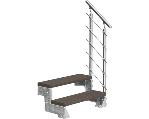 Scară de exterior laterală secundară Pertura Tallis 2 pași cu balustradă și mână curentă metalică Scară de exterior laterală secundară Pertura Tallis 2 pași cu balustradă și mână curentă metalică