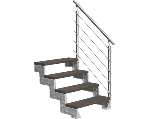 Scară de exterior laterală secundară Pertura Tallis 4 pași cu balustradă și mână curentă metalică Scară de exterior laterală secundară Pertura Tallis 4 pași cu balustradă și mână curentă metalică