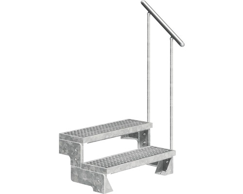 Scară de exterior laterală secundară Pertura Tallis 2 pași cu balustradă și mână curentă metalică Scară de exterior laterală secundară Pertura Tallis 2 pași cu balustradă și mână curentă metalică