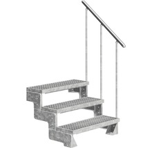 Scară metalică exterioară cu trei trepte și balustradă