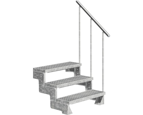 Scară de exterior laterală secundară Pertura Tallis 3 pași cu balustradă și mână curentă metalică Scară de exterior laterală secundară Pertura Tallis 3 pași cu balustradă și mână curentă metalică