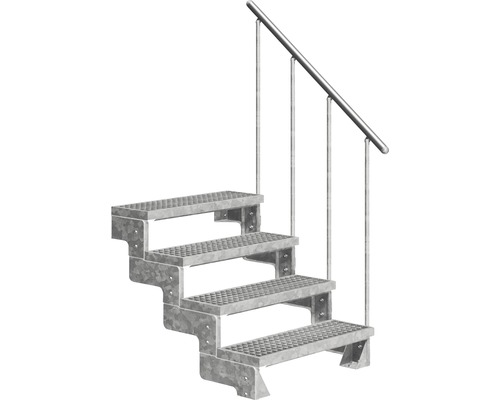 Scară de exterior laterală secundară Pertura Tallis 4 pași cu balustradă și mână curentă metalică Scară de exterior laterală secundară Pertura Tallis 4 pași cu balustradă și mână curentă metalică