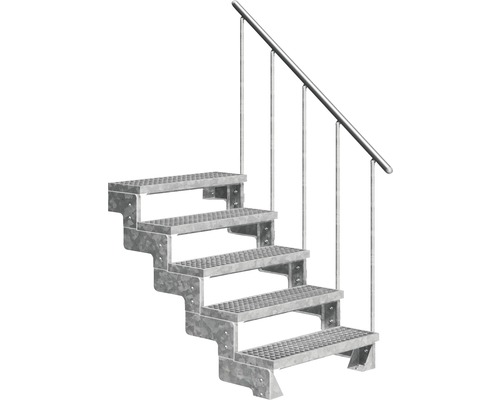 Scară de exterior laterală secundară Pertura Tallis 5 pași cu balustradă și mână curentă metalică Scară de exterior laterală secundară Pertura Tallis 5 pași cu balustradă și mână curentă metalică