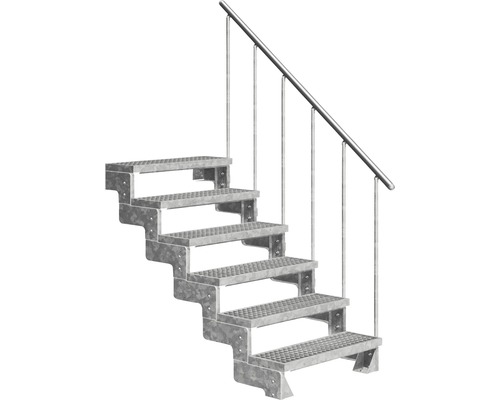 Scară de exterior laterală secundară Pertura Tallis 6 pași cu balustradă și mână curentă metalică Scară de exterior laterală secundară Pertura Tallis 6 pași cu balustradă și mână curentă metalică