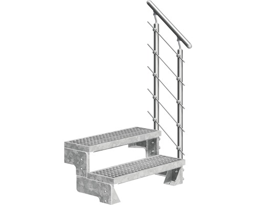 Scară de exterior laterală secundară Pertura Tallis 2 pași cu balustradă și mână curentă metalică Scară de exterior laterală secundară Pertura Tallis 2 pași cu balustradă și mână curentă metalică