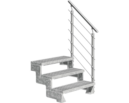 Scară de exterior laterală secundară Pertura Tallis 3 pași cu balustradă și mână curentă metalică Scară de exterior laterală secundară Pertura Tallis 3 pași cu balustradă și mână curentă metalică
