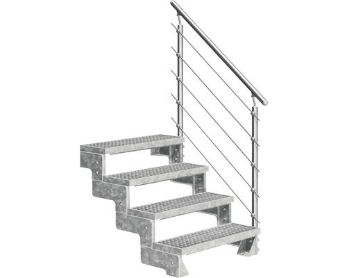Scară de exterior laterală secundară Pertura Tallis 4 pași cu balustradă și mână curentă metalică Scară de exterior laterală secundară Pertura Tallis 4 pași cu balustradă și mână curentă metalică