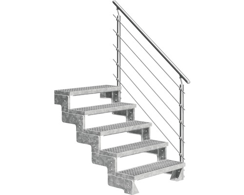 Scară de exterior laterală secundară Pertura Tallis 5 pași cu balustradă și mână curentă metalică Scară de exterior laterală secundară Pertura Tallis 5 pași cu balustradă și mână curentă metalică