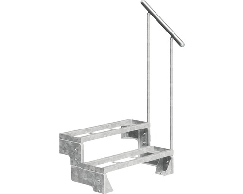 Scară de exterior laterală secundară Pertura Tallis 2 pași cu balustradă și mână curentă metalică Scară de exterior laterală secundară Pertura Tallis 2 pași cu balustradă și mână curentă metalică
