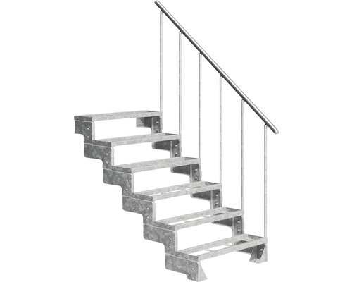 Scară de exterior laterală secundară Pertura Tallis 6 pași cu balustradă și mână curentă metalică Scară de exterior laterală secundară Pertura Tallis 6 pași cu balustradă și mână curentă metalică