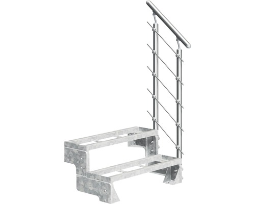 Scară de exterior laterală secundară Pertura Tallis 2 pași cu balustradă și mână curentă metalică Scară de exterior laterală secundară Pertura Tallis 2 pași cu balustradă și mână curentă metalică