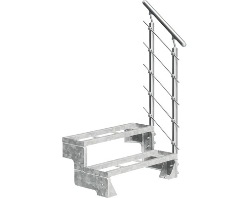 Scară de exterior laterală secundară Pertura Tallis 3 pași cu balustradă și mână curentă metalică Scară de exterior laterală secundară Pertura Tallis 3 pași cu balustradă și mână curentă metalică