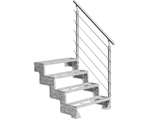 Scară de exterior laterală secundară Pertura Tallis 5 pași cu balustradă și mână curentă metalică Scară de exterior laterală secundară Pertura Tallis 5 pași cu balustradă și mână curentă metalică