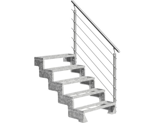Scară de exterior laterală secundară Pertura Tallis 6 pași cu balustradă și mână curentă metalică Scară de exterior laterală secundară Pertura Tallis 6 pași cu balustradă și mână curentă metalică