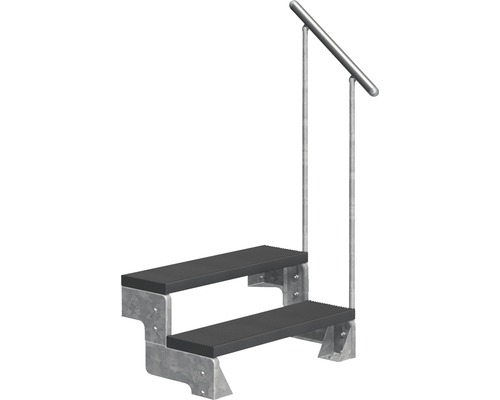 Scară de exterior laterală secundară Pertura Tallis 2 pași cu balustradă și mână curentă metalică Scară de exterior laterală secundară Pertura Tallis 2 pași cu balustradă și mână curentă metalică