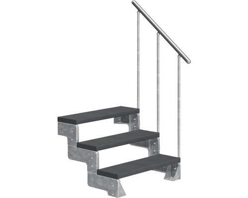 Scară de exterior laterală secundară Pertura Tallis 3 pași cu balustradă și mână curentă metalică Scară de exterior laterală secundară Pertura Tallis 3 pași cu balustradă și mână curentă metalică