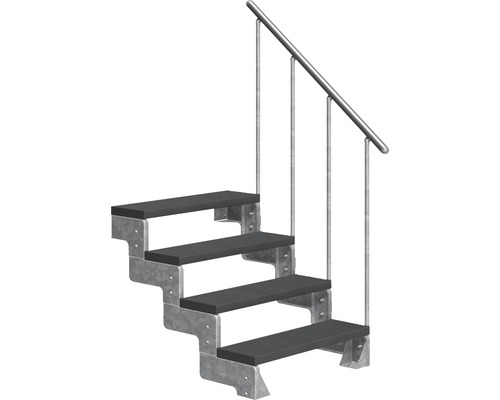 Scară de exterior laterală secundară Pertura Tallis 4 pași cu balustradă și mână curentă metalică Scară de exterior laterală secundară Pertura Tallis 4 pași cu balustradă și mână curentă metalică