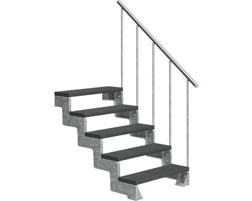 Scară de exterior laterală secundară Pertura Tallis 5 pași cu balustradă și mână curentă metalică Scară de exterior laterală secundară Pertura Tallis 5 pași cu balustradă și mână curentă metalică
