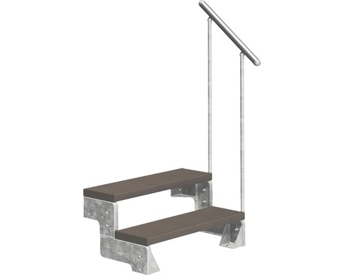 Scară de exterior laterală secundară Pertura Tallis 2 pași cu balustradă și mână curentă metalică Scară de exterior laterală secundară Pertura Tallis 2 pași cu balustradă și mână curentă metalică