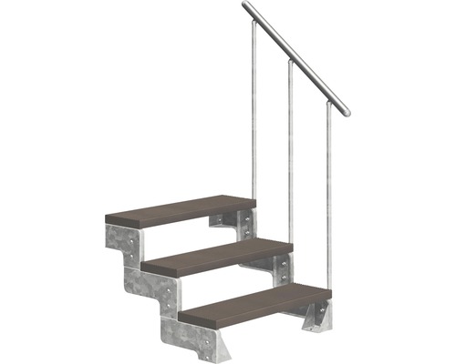 Scară de exterior laterală secundară Pertura Tallis 3 pași cu balustradă și mână curentă metalică Scară de exterior laterală secundară Pertura Tallis 3 pași cu balustradă și mână curentă metalică