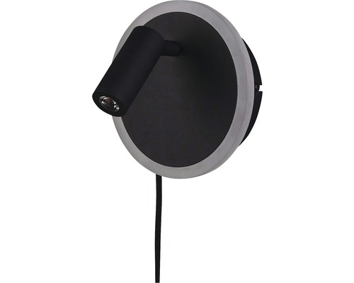 Aplică perete interior cu LED integrat Jordan 1x5W & 1x2W, negru mat/metal Lumină de perete cu abajur rotund și spot
