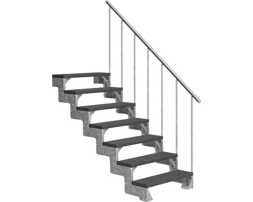 Scară de exterior laterală secundară Pertura Tallis 7 pași cu balustradă și mână curentă metalică Scară de exterior laterală secundară Pertura Tallis 7 pași cu balustradă și mână curentă metalică