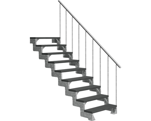 Scară de exterior laterală secundară Pertura Tallis 9 pași cu balustradă și mână curentă metalică Scară de exterior laterală secundară Pertura Tallis 9 pași cu balustradă și mână curentă metalică