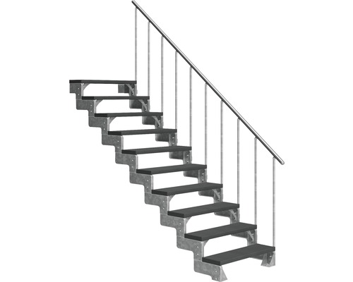 Scară de exterior laterală secundară Pertura Tallis 10 pași cu balustradă și mână curentă metalică Scară de exterior laterală secundară Pertura Tallis 10 pași cu balustradă și mână curentă metalică