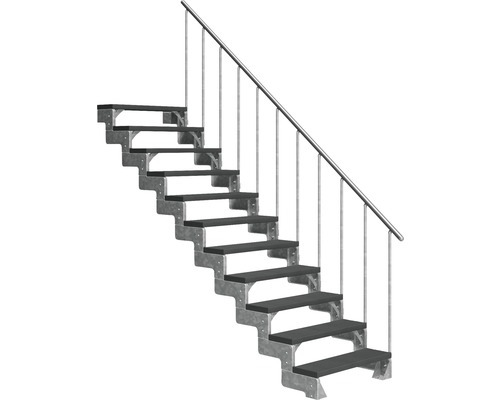 Scară de exterior laterală secundară Pertura Tallis 11 pași cu balustradă și mână curentă metalică Scară de exterior laterală secundară Pertura Tallis 11 pași cu balustradă și mână curentă metalică