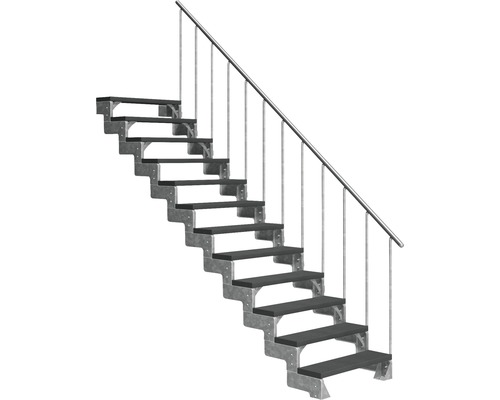 Scară de exterior laterală secundară Pertura Tallis 12 pași cu balustradă și mână curentă metalică Scară de exterior laterală secundară Pertura Tallis 12 pași cu balustradă și mână curentă metalică