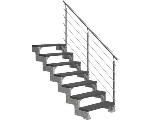 Scară de exterior laterală secundară Pertura Tallis 7 pași cu balustradă și mână curentă metalică Scară de exterior laterală secundară Pertura Tallis 7 pași cu balustradă și mână curentă metalică