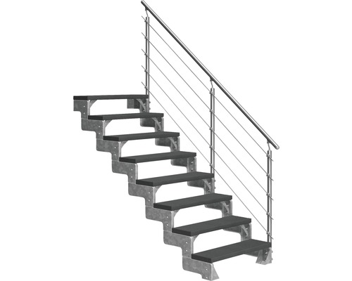 Scară de exterior laterală secundară Pertura Tallis 8 pași cu balustradă și mână curentă metalică Scară de exterior laterală secundară Pertura Tallis 8 pași cu balustradă și mână curentă metalică